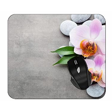 Imagem de YENDOSTEEN Mouse pad engraçado personalizado, rosa claro Phalaenopsis mouse pads de paralelepípedos com bordas costuradas