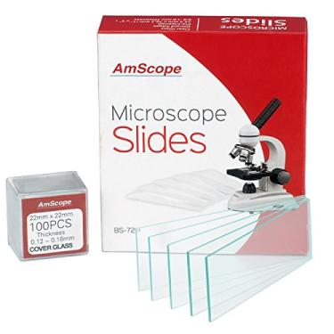 Imagem de Amscope, BS-72P-100S-22 72 lâminas de microscópio vazias pré-lavadas e 100 lâminas quadradas antiaderentes 22 x 22 mm
