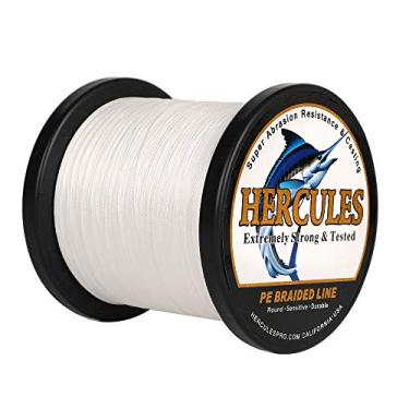 Imagem de Hercules Linha de pesca trançada super forte 4 fios super econômico de 1,8 kg a 2,3 kg Teste para água salgada, 109/328 / 547/1094 jardas (100 m / 300 m / 500 m / 1000 m), Diam# 0,08 mm - 0,55 mm Branco, 100LB(45.4KG)-0.55MM-547YDS(500M)
