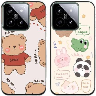Imagem de 2 peças de capa de telefone traseira de silicone em gel TPU com animais de urso fofo para Xiaomi 14 Pro Redmi 13C 5G 4G (Xiaomi 14)