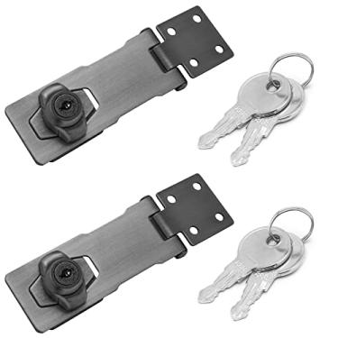 Imagem de Augiimor 2 peças de fechaduras de ferrolho com chave de 10 cm, fecho de trava com chave semelhante, trava de segurança de aço inoxidável para armários, porta (preto brilhante)