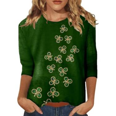Imagem de Camiseta feminina do Dia de São Patrício com trevo irlandês verde, gola redonda, ajuste solto, engraçada, para professores, tops casuais para o dia de São Patrício, 0119-ag, P
