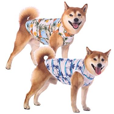 Imagem de Sychien Camisetas havaianas para cães, secagem rápida verão malha refrescante coco impressão camiseta para cães grandes, azul + amarelo GG