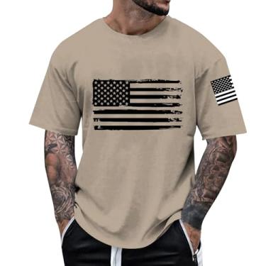 Imagem de Camisetas masculinas 4 de julho bandeira americana patriótica 1776 camisetas de manga curta moda casual camisetas masculinas verão, Caqui, M