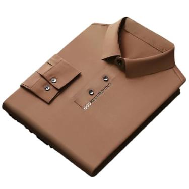 Imagem de Camiseta masculina outono lapela impressão sem traços manga comprida tendência britânica roupas masculinas, Cor cáqui 9, P