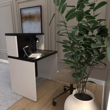 Imagem de Balcão de Atendimento para Recepção - Pequeno 80cm de Largura Branco/Preto