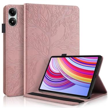 Imagem de Bolsas, cases e capas para tablet PC Compatível com Xiaomi Redmi Pad Pro 12.1" 2024 Capa de couro PU Flip Wallet Capa protetora Tree Of Life Tablet Case Slot para cartão Tablet PC Capa(Rose Gold)