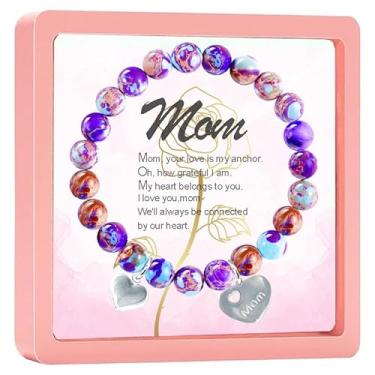 Imagem de SODLYUE Presentes para novas mães, pulseira com pingente de pegada com mensagem, presente de dia das mães para a nova mamãe, futura mamãe, mãe pela primeira vez, grávida da mamãe, Pedra, Sem Pedra