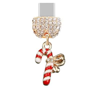 Imagem de ELISE & FONDA TP457 Tipo-C porta de carregamento USB cristal antipoeira pequeno pingente de celular doce de Natal para iPhone 15/Samsung/OnePlus/Xiaomi/oppo telefones Android (vermelho), approx. 1.5