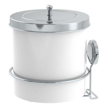 Imagem de Lixeira 5 Litros Redonda Com Suporte Adesivo Branco Cromado - Future I