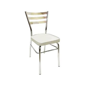 Imagem de Cadeira de Cozinha com reforço cromada assento grosso cinza prata Conf