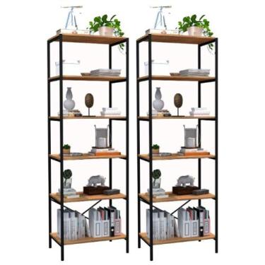 Imagem de Kit 2 Estantes Livreiro Multiuso Estilo Industrial 180cm 6 Prateleiras