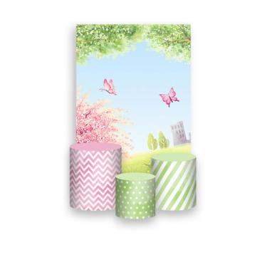 Imagem de Painel De Festa Vertical 1,50 x 2,20 + Trio De Capas Cilindro - Jardim