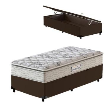 Imagem de Box Baú Solteiro Marrom + Colchão de Espuma D33 Probel Guarda-Costas P
