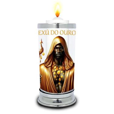 Imagem de Protetor de Velas 7 dias Exú do Ouro Vidro Castiçal - Balaio de Santo
