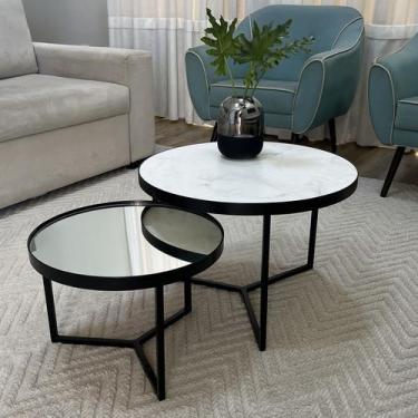 Imagem de Conjunto Mesa de Centro Redonda Dallas Marmo Branco com Espelho - BELI