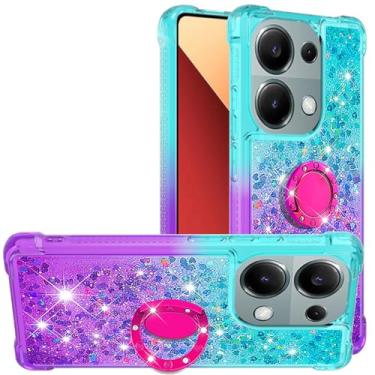 Imagem de Monwutong Capa de ajuste fino para Redmi Note 13 Pro 4G (não 5G), brilhante efeito areia movediça TPU bumper anel de suporte, quatro cantos capa de proteção anti-queda para Redmi Note 13 Pro 4G, azul