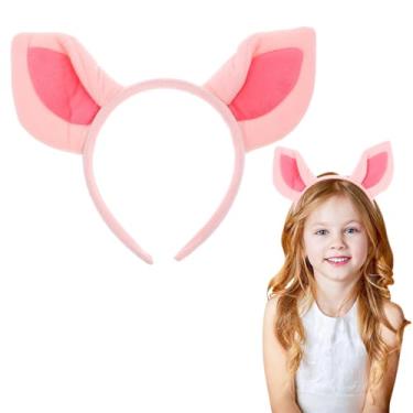 Imagem de Healvian Faixa de cabeça de orelha de porco, tiara de maquiagem de pelúcia para orelha de animal, orelha de porco rosa para lavar o rosto, faixa de cabeça de animal para cosplay, festa de Halloween,