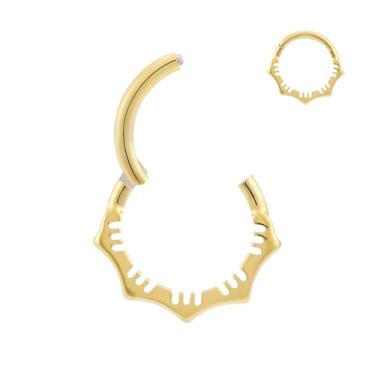 Imagem de PIERCINGBOY 1 anel de nariz de titânio 16G 10 mm flor de ouro anel de septo articulado calibre 16 brinco de argola daith empilhado septo torre clicker piercing, Titânio, Sem Pedra Preciosa