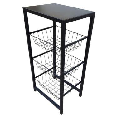 Imagem de Fruteira de Chão para Cozinha com 3 cestos Móvel com Tampo em chapa pa