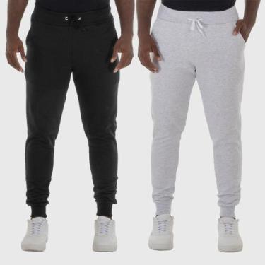 Imagem de Kit 2 Calças Masculinas Moletom Lisos Benellys, M, Preto, Cinza