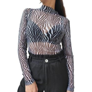 Imagem de Body Blusa Feminina Manga Longa Transparente Tule Bory Cores Zebra - S