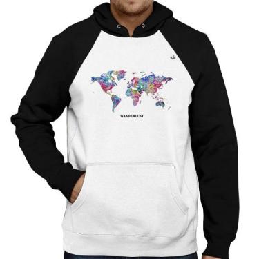 Imagem de Moletom Mapa mundi mosaico - Foca na Moda, Branco, Preto, M