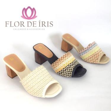 Imagem de Tamanco salto grosso renda flor de iris - Flor de íris 