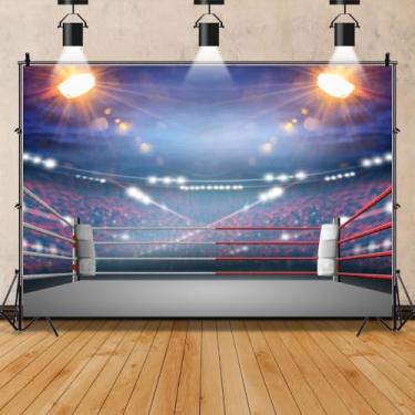 Imagem de Leowefowa Pano de fundo de vinil para arena de luta livre de 3 x 2,4 m, cenário fotográfico de boxe, tema esportivo, decorações de festa de aniversário para homens, meninos, crianças, suprimentos de