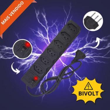 Imagem de Extensão Elétrica, Filtro de Linha Regua de 6 Tomadas Bivolt c/ Fusíve