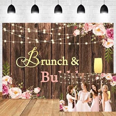 Imagem de DORCEV 2,4 x 1,8 m brunch e cenário floral borbulhante luzes rústicas champanhe flores rosa marrom retrô prancha de madeira para fotografia de casamento, chá de panela, decoração de sessão de fotos