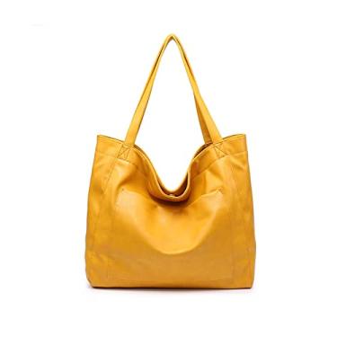 Imagem de NICOLE & DORIS Bolsas de ombro grandes para mulheres, casual, bolsa de compras de couro macio PU, bolsa de viagem, bolsa de trabalho, bolsas Hobo, Amarela, L