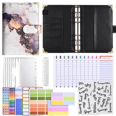 Imagem de Siopob Pasta de orçamento de 6 anéis A6, pasta de orçamento de couro - Pasta organizadora de dinheiro com 6 anéis Pasta para notebook A6 - Capa para fichário de notebook com fecho de fivela magnética
