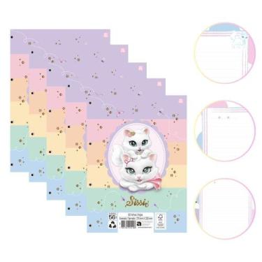 Imagem de Kit 05 Blocos de Folhas Para Fichário Caderno Argolado Gatinha SISSI D