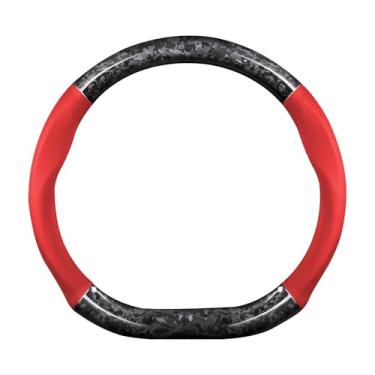 Imagem de Ergocar Capa para volante de carro, fibra de carbono forjada tipo D e manga de volante de couro, 37-38 cm/14,5-15 polegadas, antiderrapante, macia, respirável, estilo esportivo moderno