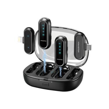 Imagem de H'MASTON Microfone Sem Fio Microfone Lapela Professional 2 em 2 Duplo Tipo-C e Lightning com Estojo de Carregamento Compatível com iPhone Samsung MK20