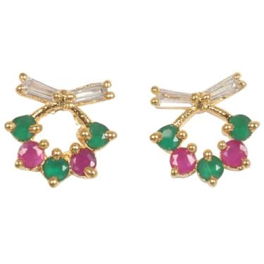 Imagem de Touchstone Brincos de pérola sintética de zircônia cúbica CZ com corte redondo oval de diamante sintético banhado a ouro e branco e dourado, Zircônia cúbica, Sem Pedra Preciosa