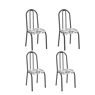 Imagem de Jogo Com 4 Cadeiras Mila Preta Com Assento Estofado Preto Floral Móveis Leartam