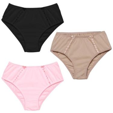 Imagem de 3 Calcinha Cintura Alta Luminate 2112 Renda Preto Rosa Chocolate, GG