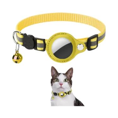 Imagem de Coleira De Nylon E Couro Resistente, Compatível Com O Rastreador AirTag, Anti Perda, Fivela De Segurança E Sininho Para Animais Pequenos - DAZZELI (AMARELO)