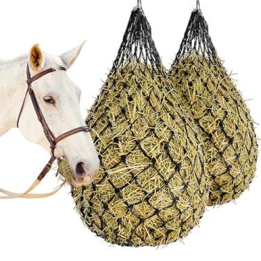 Imagem de MJFSGYO 2 peças de rede de feno de 101,6 cm para cavalos, feita de corda de nylon durável, regula a ingestão de feno, portanto, melhora a digestão, para cavalos, cabras, ovelhas penduradas, saco de