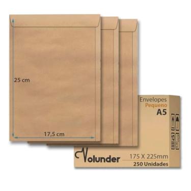 Imagem de Envelope A5 175 X 250 mm 17 x 25 cm Pardo Ouro Branco Kraft 250 Unidades (Marrom)