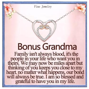 Imagem de Gifytel Presentes bônus para avó da neta, colar de bônus para avó, coração eterno infinito de ouro rosa, colar com pingente de prata de zircônia cúbica, joias de presente de aniversário para mulheres,