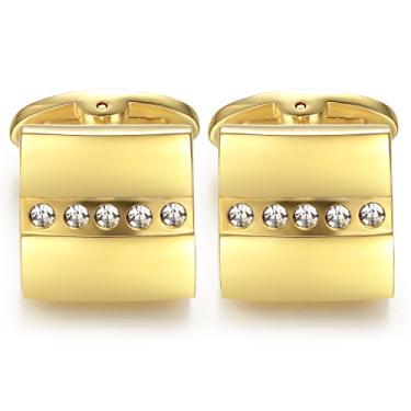 Imagem de Abotoaduras de cristal quadradas de ouro para camisetas masculinas de aço, presente de casamento da HONEY BEAR