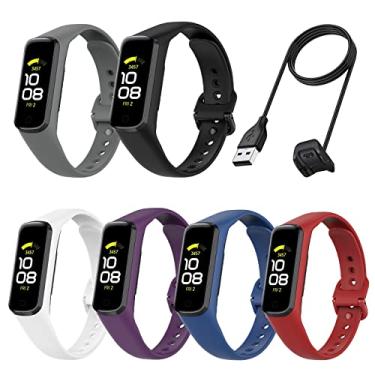 Imagem de Pacote com 7 pulseiras e carregador compatíveis com Samsung Galaxy Fit 2 para mulheres e homens, pulseiras de substituição de silicone macio acessórios para Samsung Galaxy Fit2, Silicone, Sem Pedra