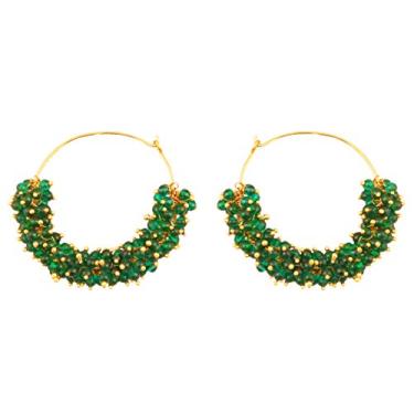 Imagem de Brincos de bali com design elegante e tradicional fio fino de bollywood indiano Touchstone com um monte de pérolas sintéticas para mulheres em tom dourado Verde