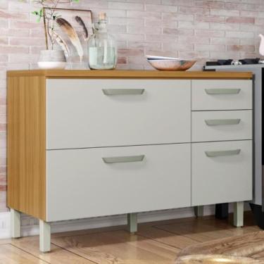 Imagem de Balcão de Cozinha Com tampo 2 Portas 3 Gavetas 100 MDF - Faura, Nature