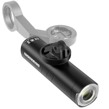 Imagem de SHARKODIN Farol de bicicleta recarregável de 1500 lúmens, lente rotativa, antirreflexo, para andar à noite para BTB, Road Gravel Bike, compatível com suporte Garmin/GoPro (1500 lúmens - 4500mAh)