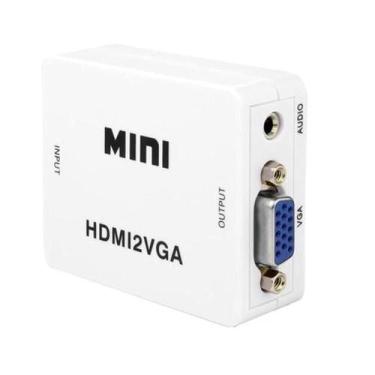 Imagem de Adaptador e conversor HDMI para VGA 1080p com áudio p2 - PONTO DO NERD