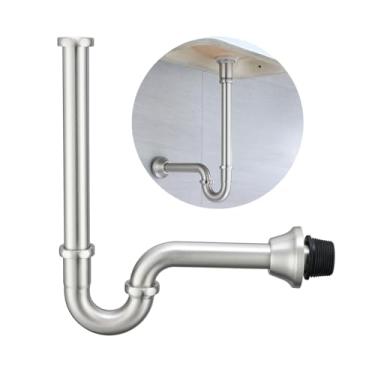 Imagem de Brass P Trap Tubo de drenagem de pia em forma de U 3,8 cm com tubo de extensão de junta deslizante, tubo vertical de 30,5 cm, altura ajustável, kit de drenagem de armadilha de resíduos de pia, níquel